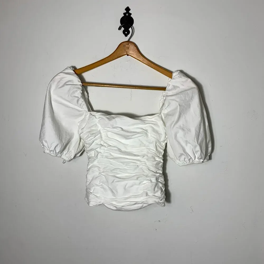 Women’s Reformation Barry Blouse Puffed Sleeve White Size 6 EUC!
